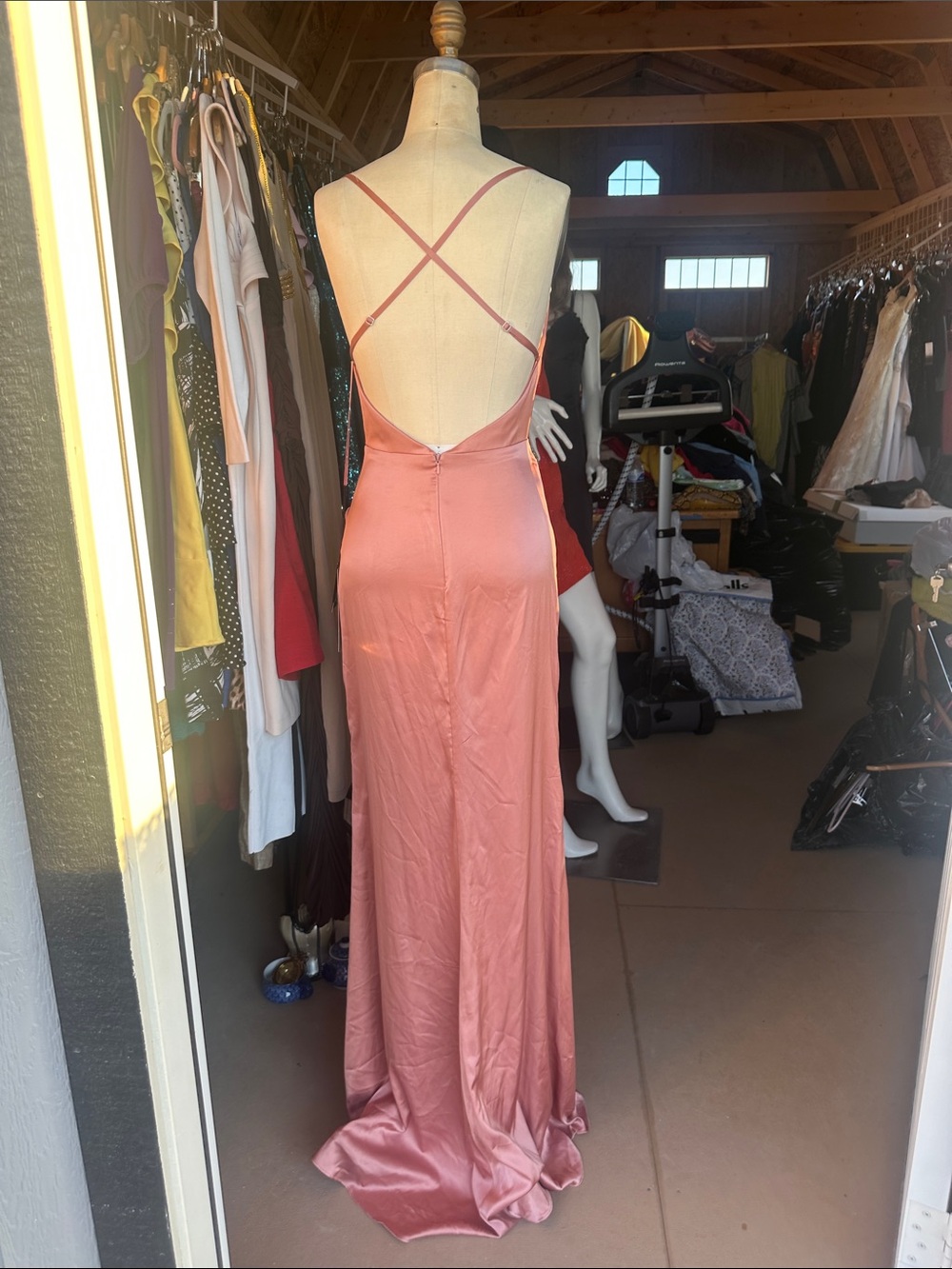 Lola Dean Coral Satin Cowl Neck Maxi Dress - Picture 2 of 2